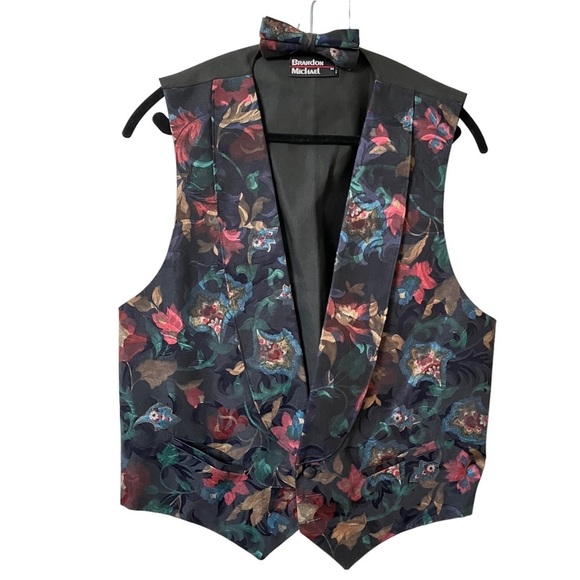 Vintage Brandon Michael Mens Floral Paisley  Vest Waistcoat & Bowtie - Picture 1 of 6